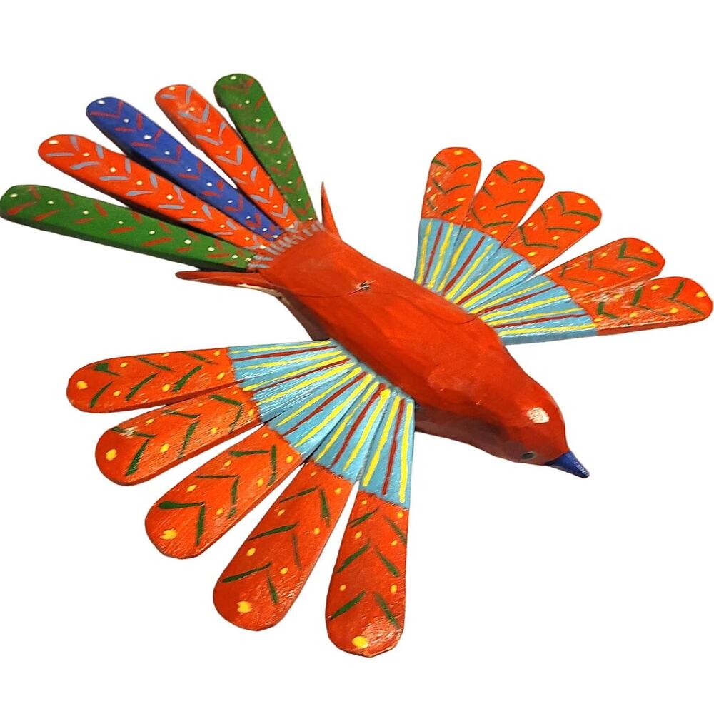Sweet Brightly Painted Folk Art Bird in Flight